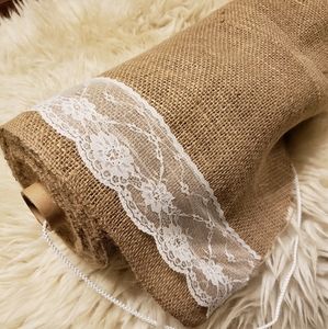 NWT Lace Edged Burlap Aisle Runner